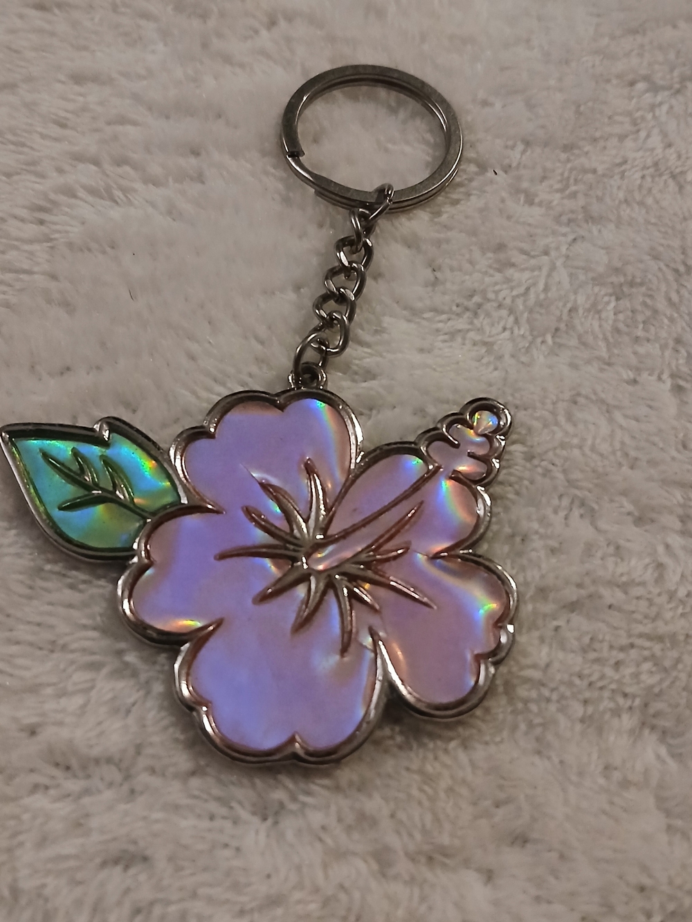 💚 Holographic Hibiscus Flower Keychain - Enamel Keychain Accessory